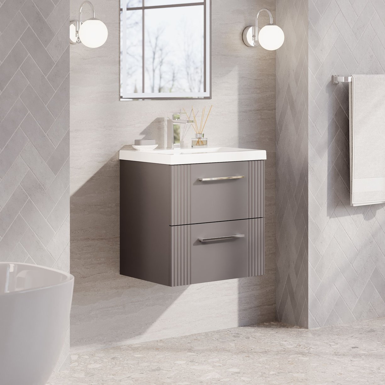 500mm W/H 2-Drawer Vanity & Basin 1 - Satin Grey