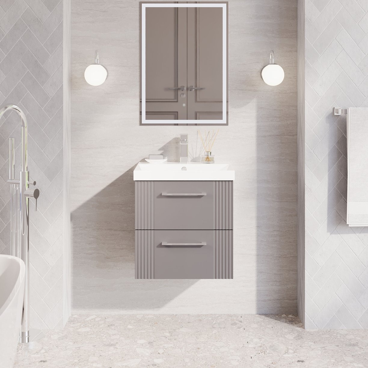 500mm W/H 2-Drawer Vanity & Basin 3 - Satin Grey