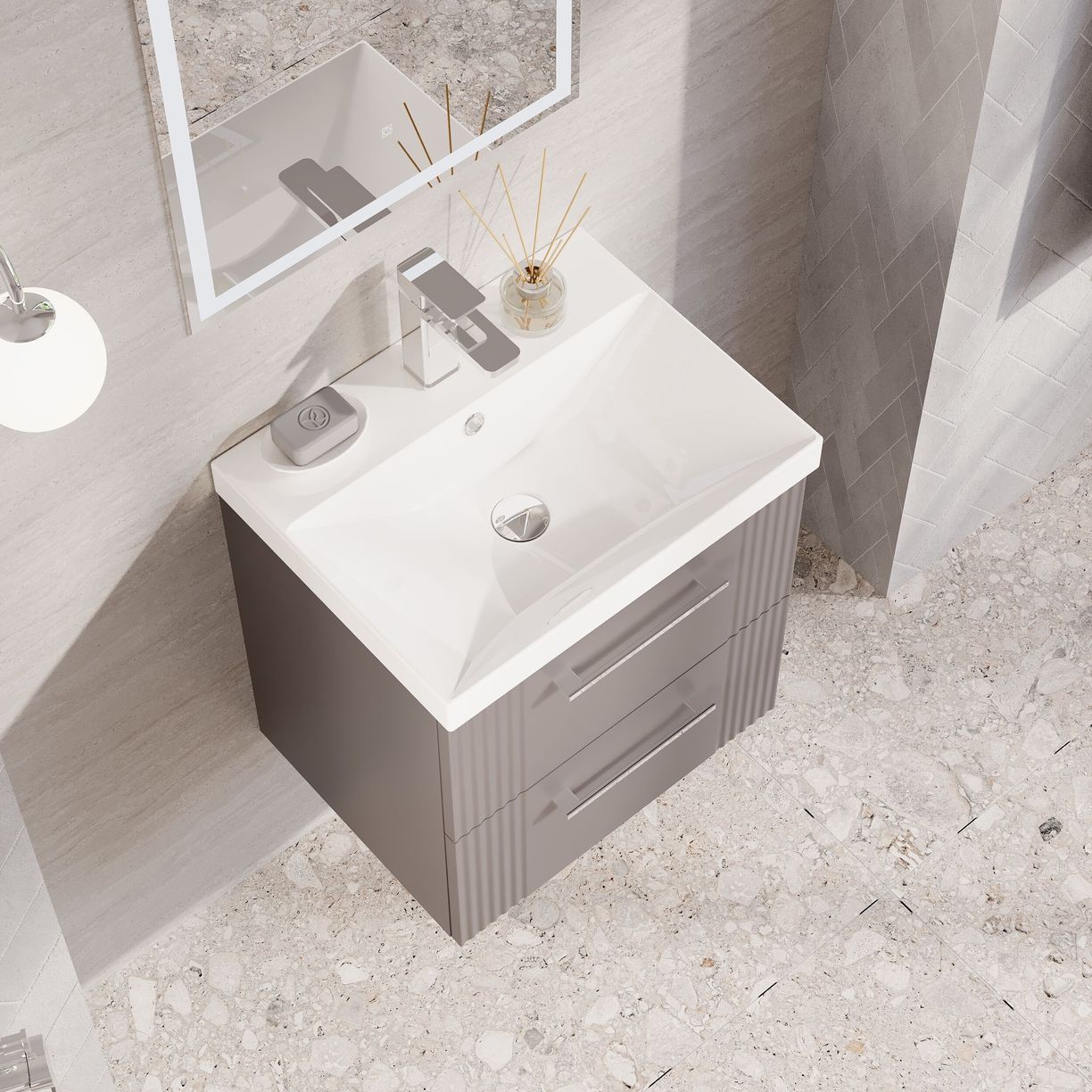 500mm W/H 2-Drawer Vanity & Basin 3 - Satin Grey