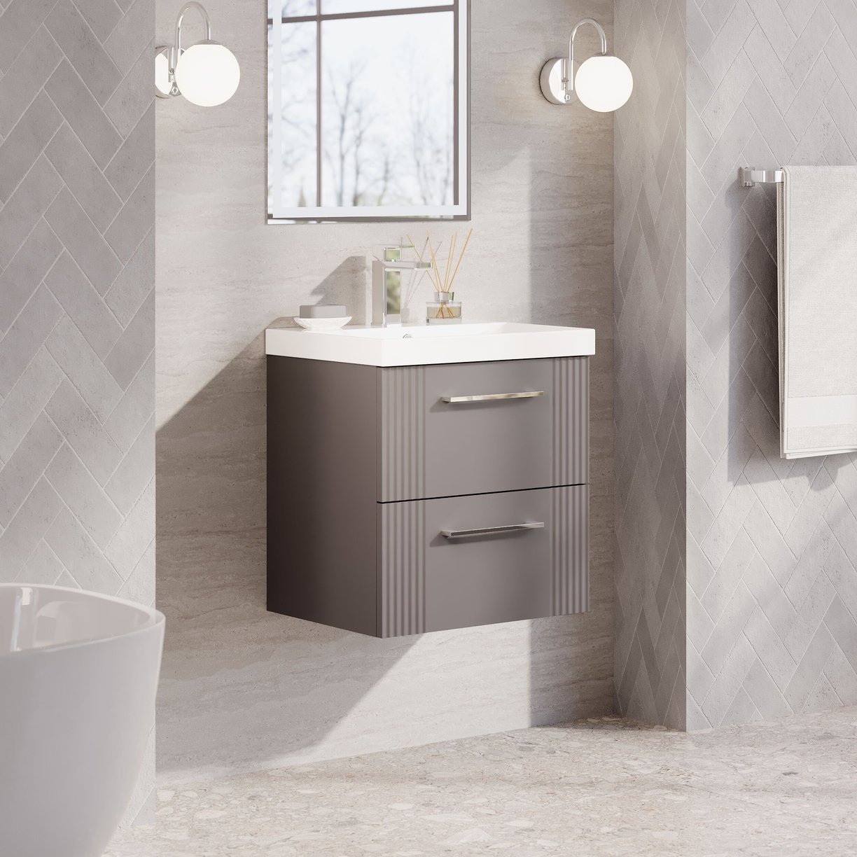 500mm W/H 2-Drawer Vanity & Basin 3 - Satin Grey