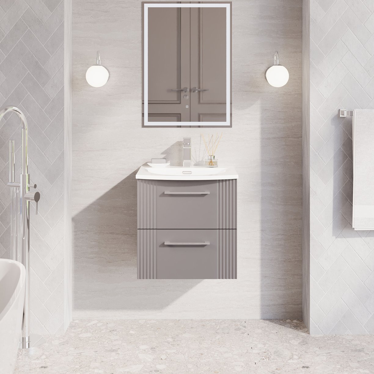 500mm W/H 2-Drawer Vanity & Basin 4 - Satin Grey