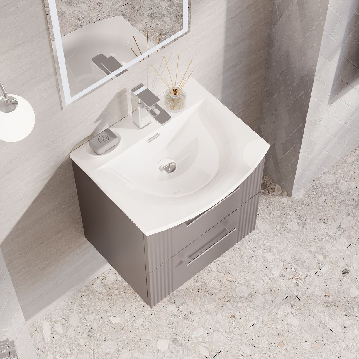 500mm W/H 2-Drawer Vanity & Basin 4 - Satin Grey