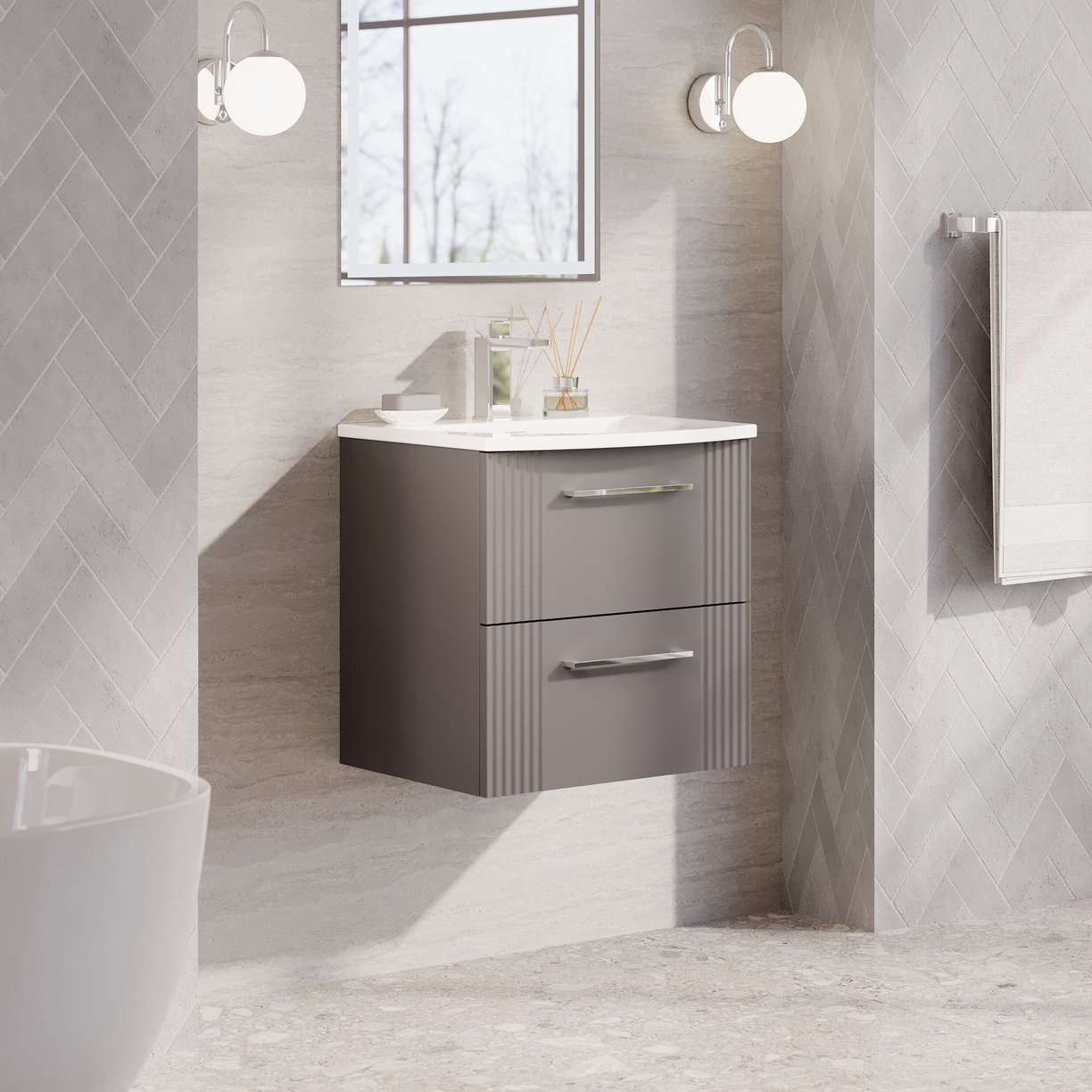 500mm W/H 2-Drawer Vanity & Basin 4 - Satin Grey