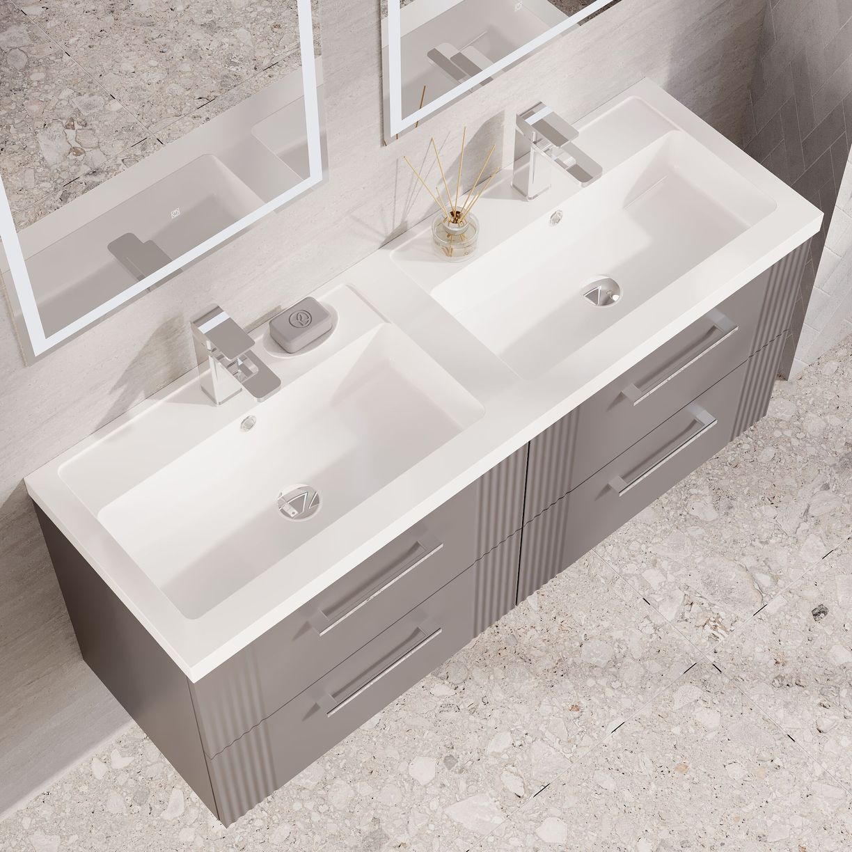 1200mm W/H 4-Drawer Vanity & Double Basin - Satin Grey