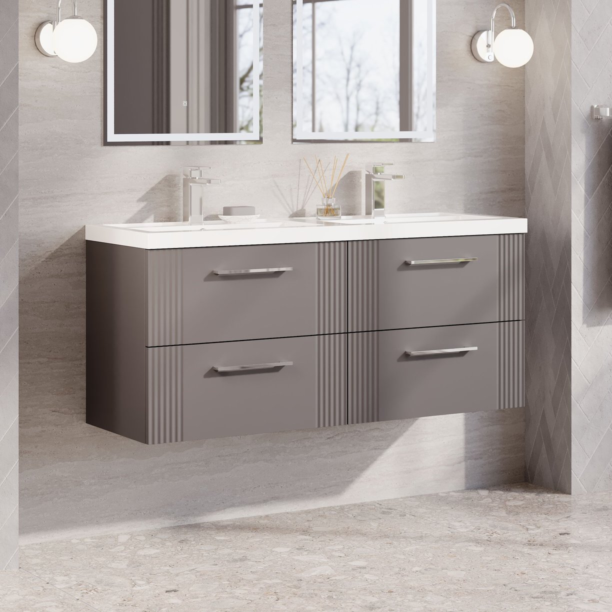 1200mm W/H 4-Drawer Vanity & Double Basin - Satin Grey