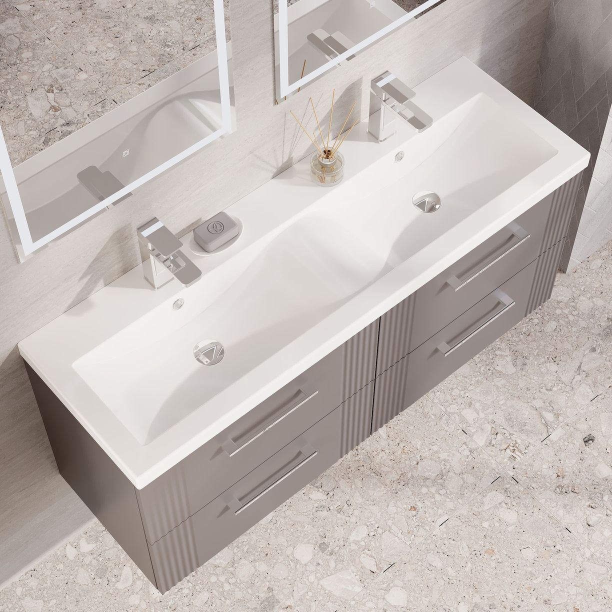 1200mm W/H 4-Drawer Vanity & Double Basin - Satin Grey