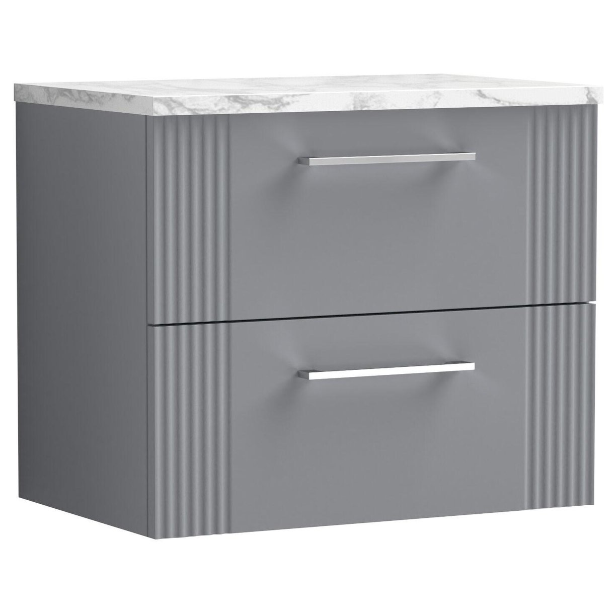 600mm W/H 2-Drawer Vanity & Laminate Top - Satin Grey