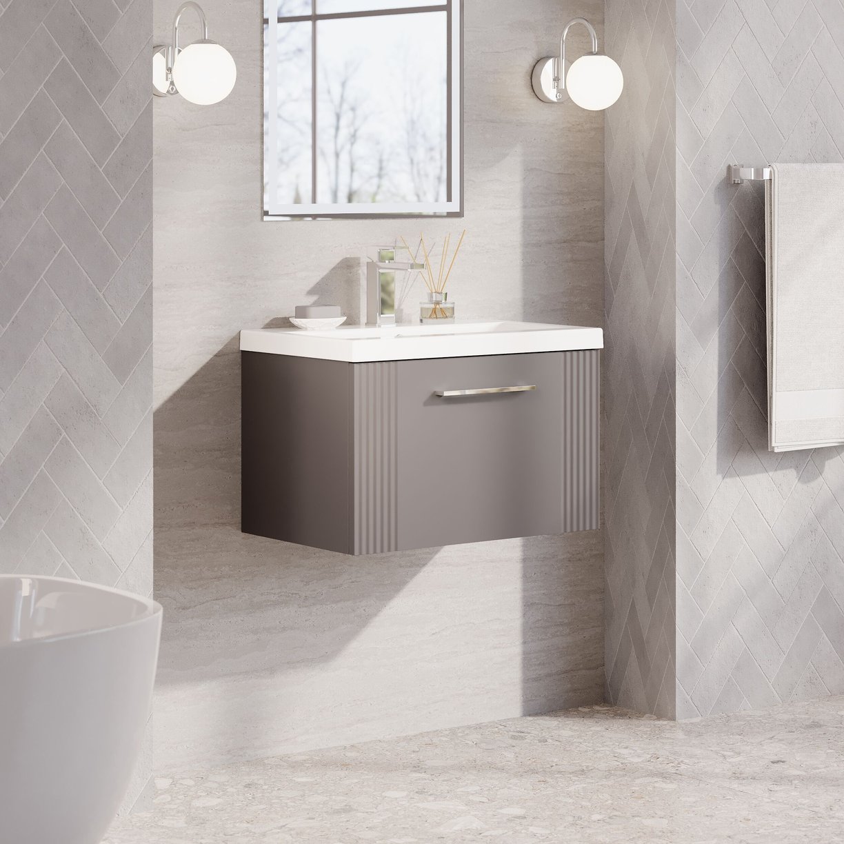 600mm W/H Single Drawer Vanity & Basin 1 - Satin Grey