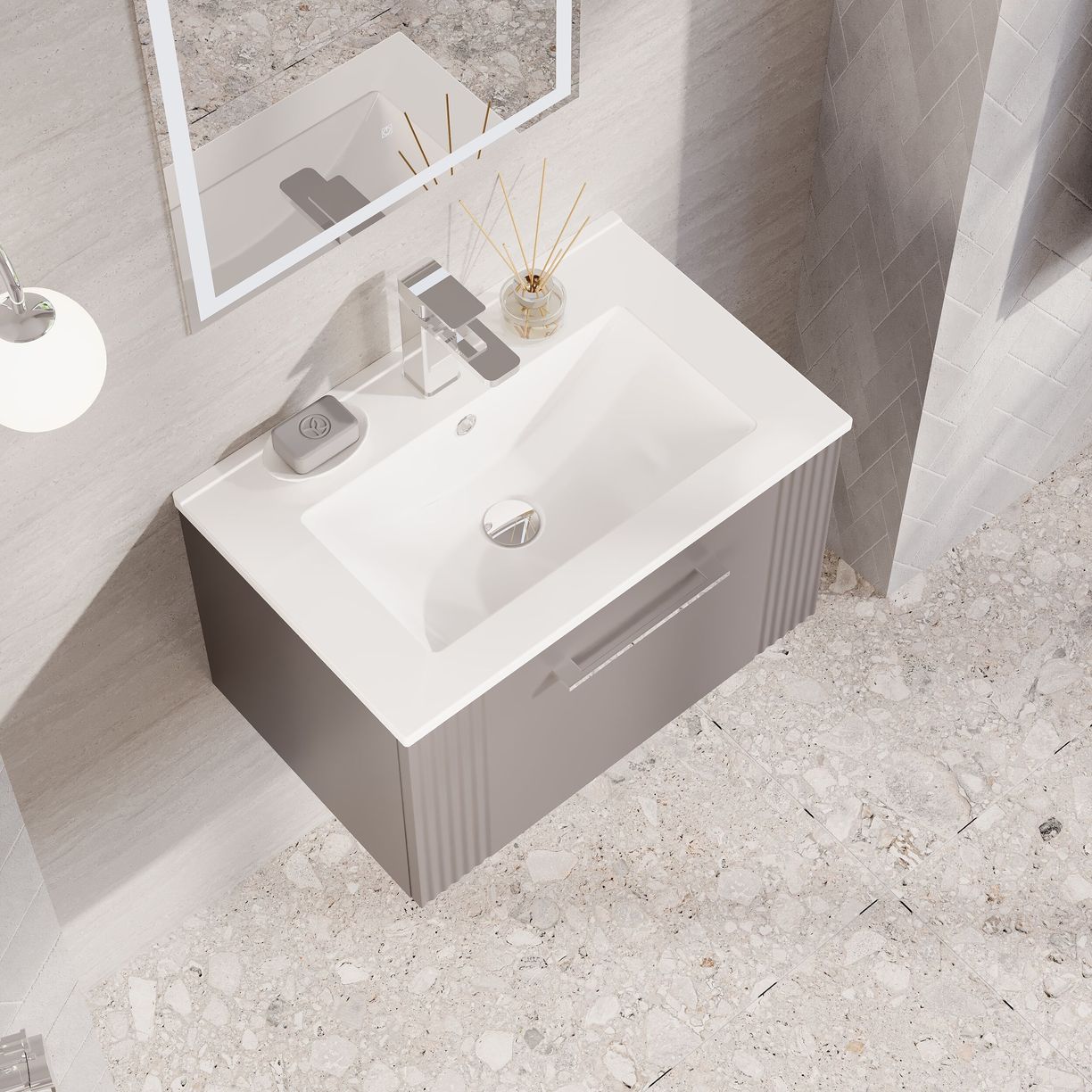 600mm W/H Single Drawer Vanity & Basin 2 - Satin Grey