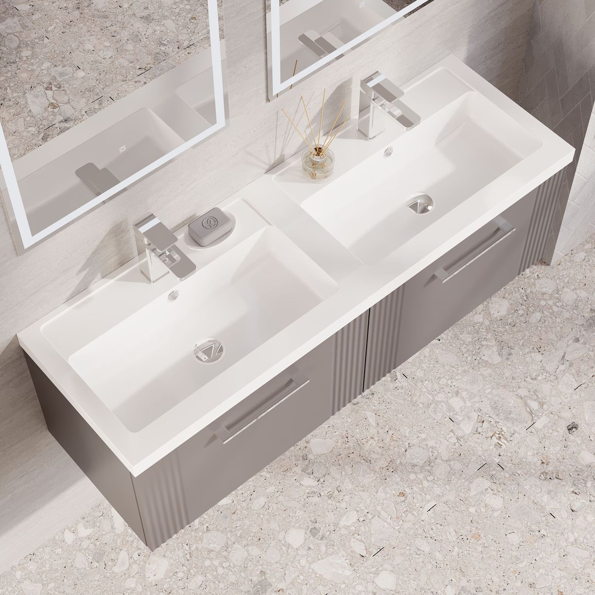 1200mm W/H 2-Drawer Vanity & Double Basin - Satin Grey
