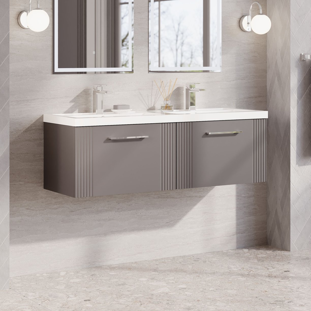 1200mm W/H 2-Drawer Vanity & Double Basin - Satin Grey