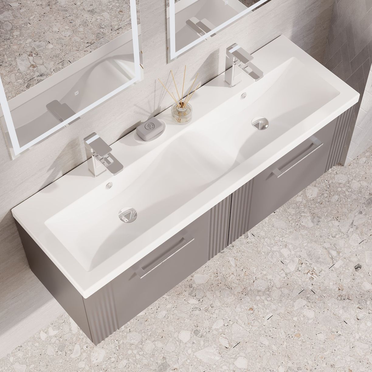 1200mm W/H 2-Drawer Vanity & Double Basin - Satin Grey
