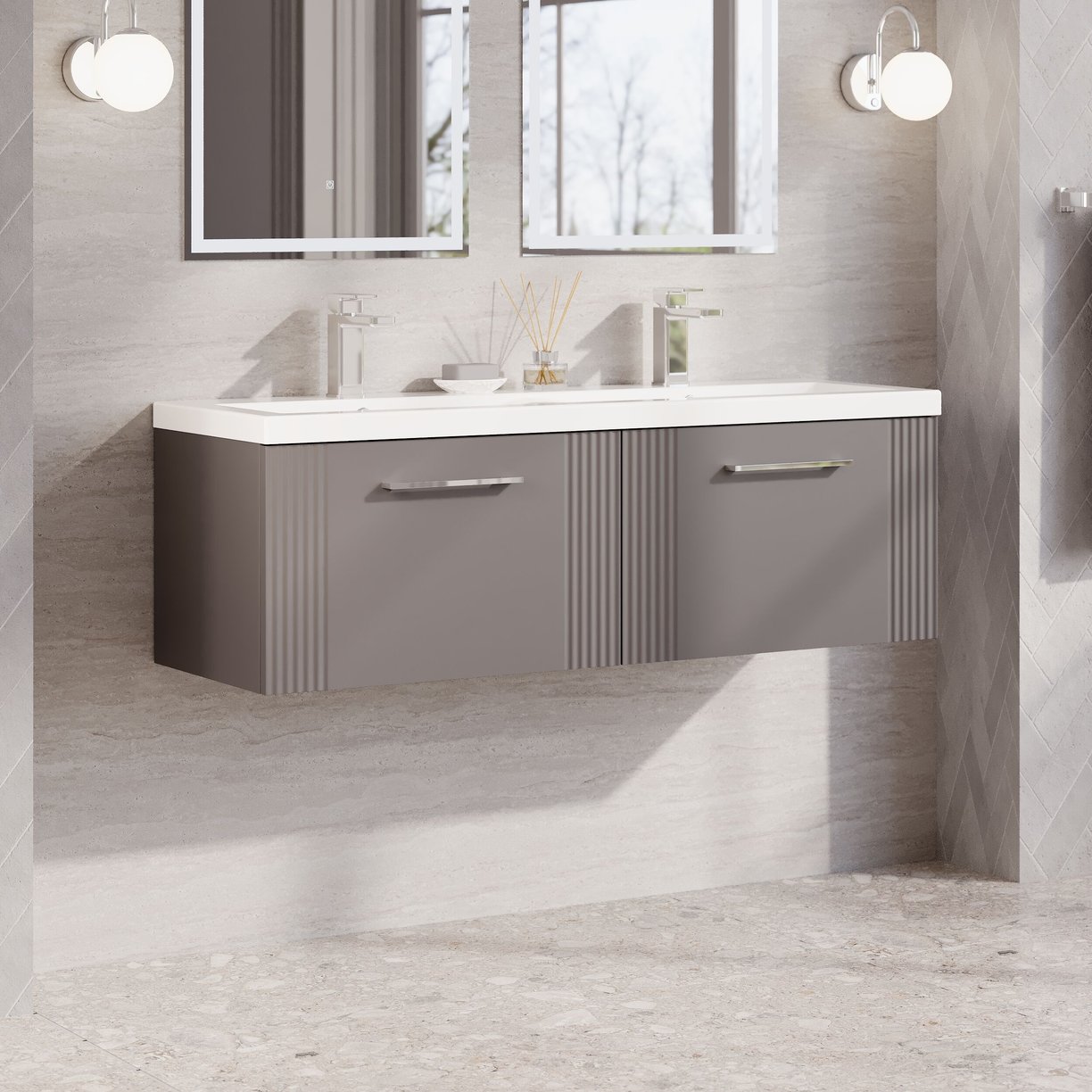 1200mm W/H 2-Drawer Vanity & Double Basin - Satin Grey