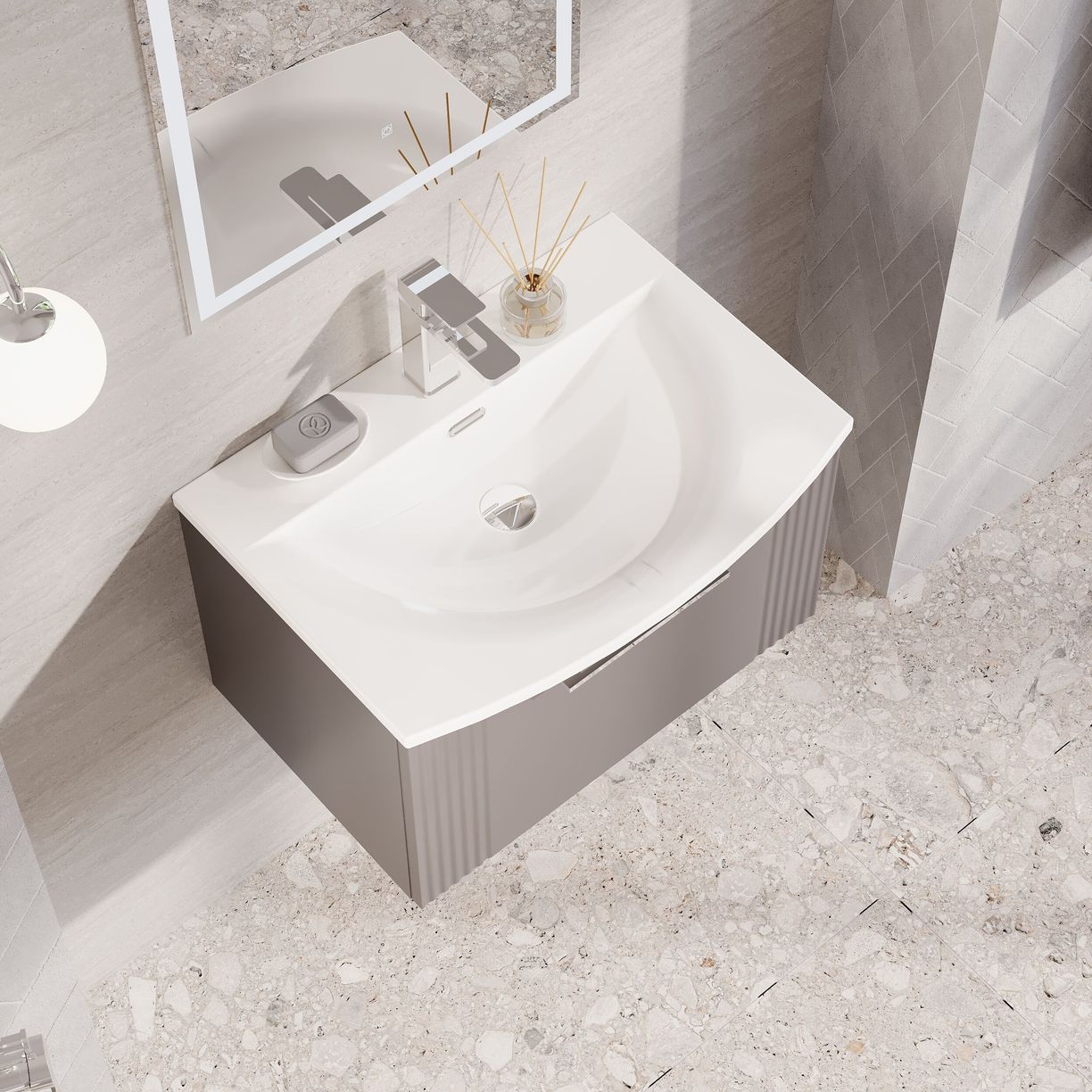 600mm W/H Single Drawer Vanity & Basin 4 - Satin Grey