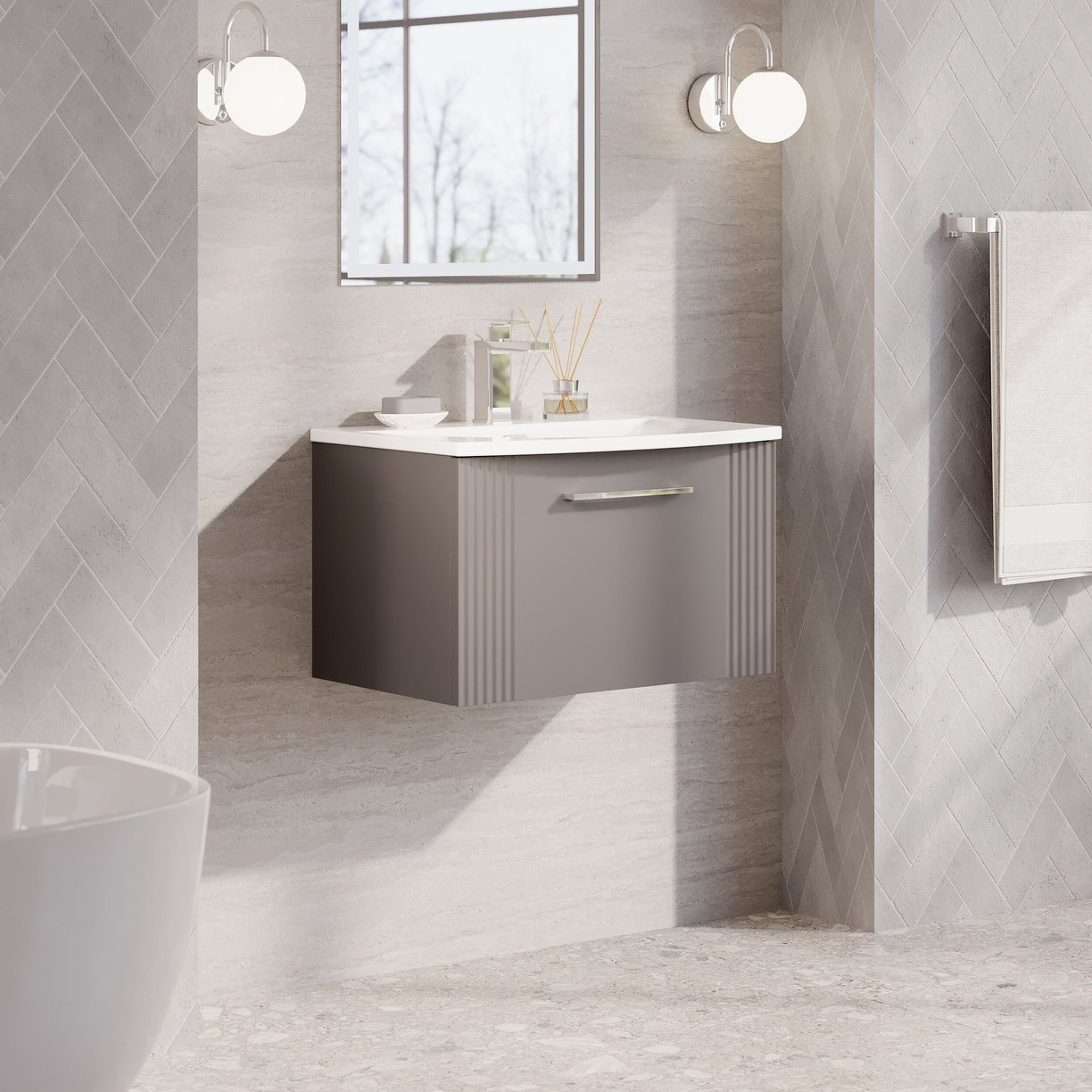 600mm W/H Single Drawer Vanity & Basin 4 - Satin Grey