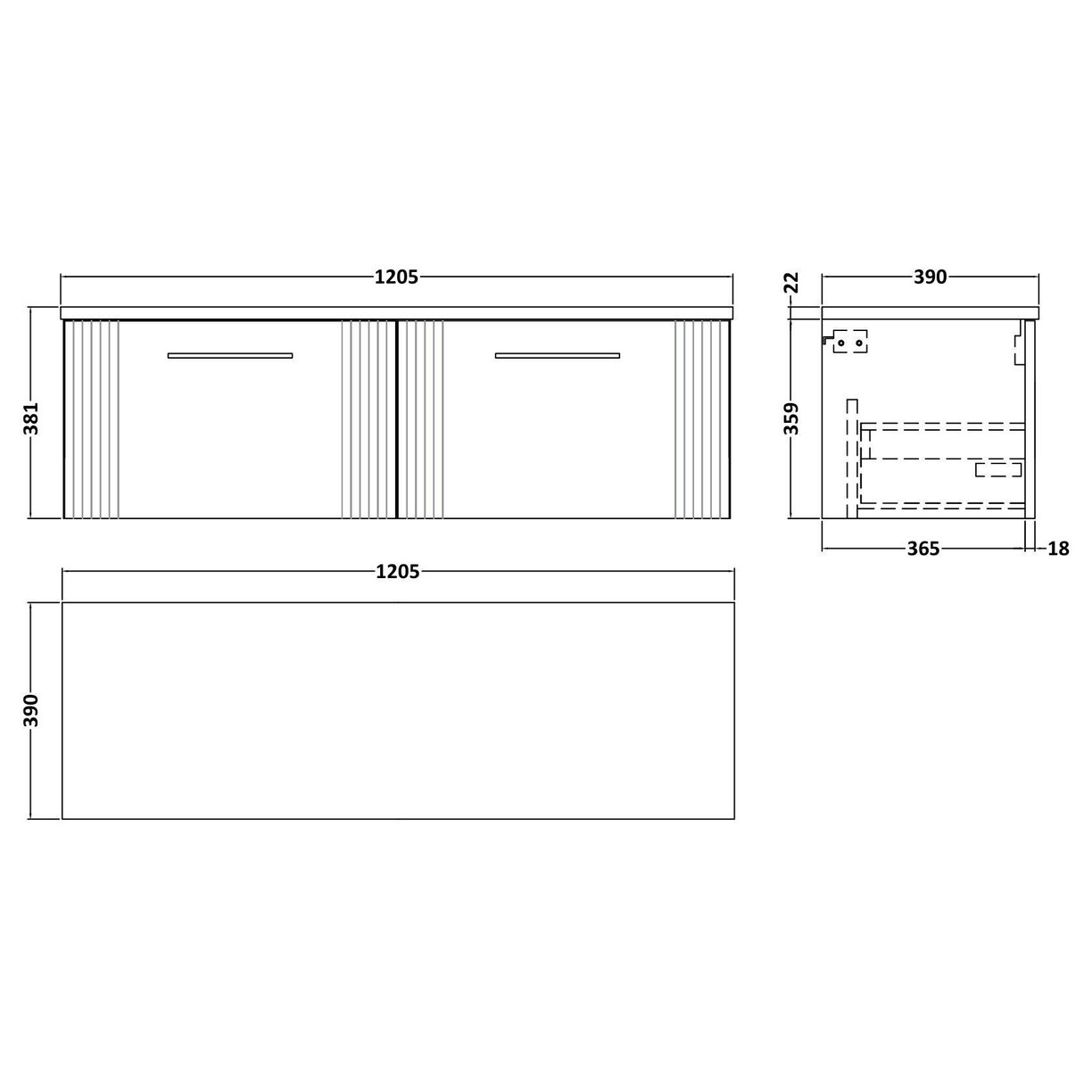 1200mm W/H 2-Drawer Vanity & Laminate Top - Satin Grey