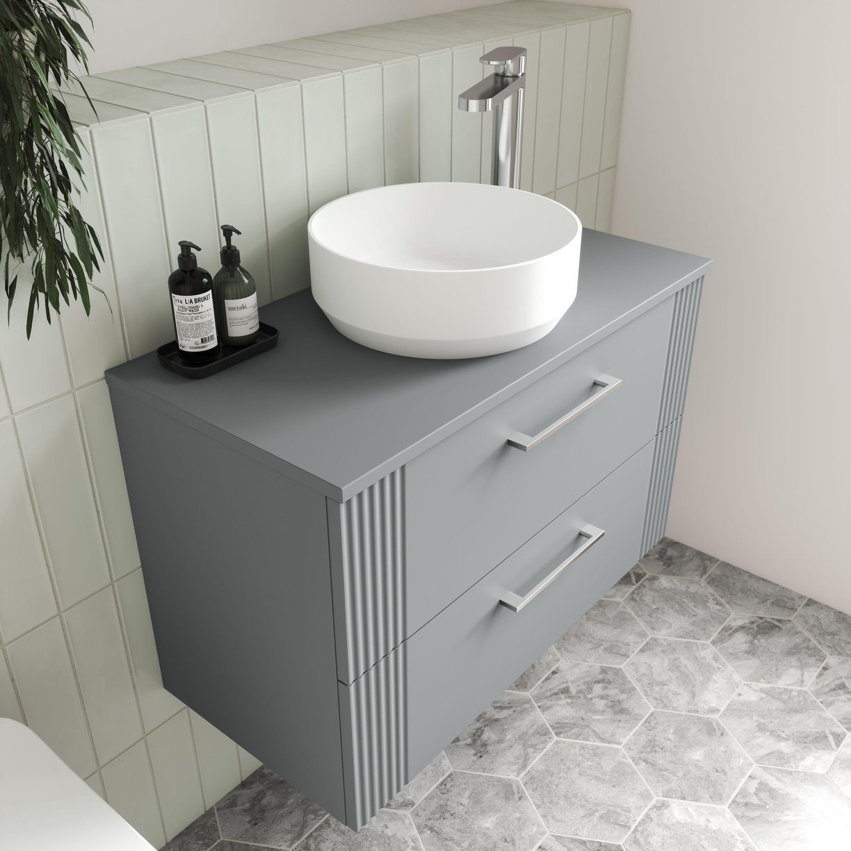 600mm W/H Single Drawer Vanity & Worktop - Satin Grey