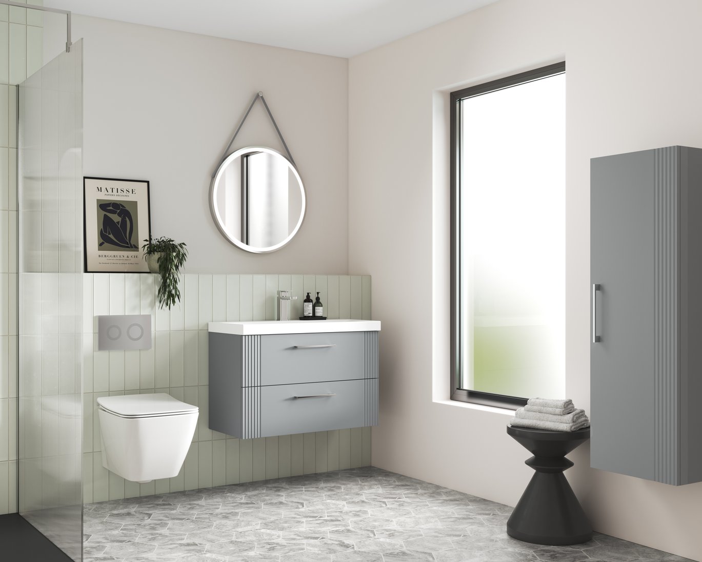 800mm W/H 2-Drawer Vanity & Basin 1 - Satin Grey