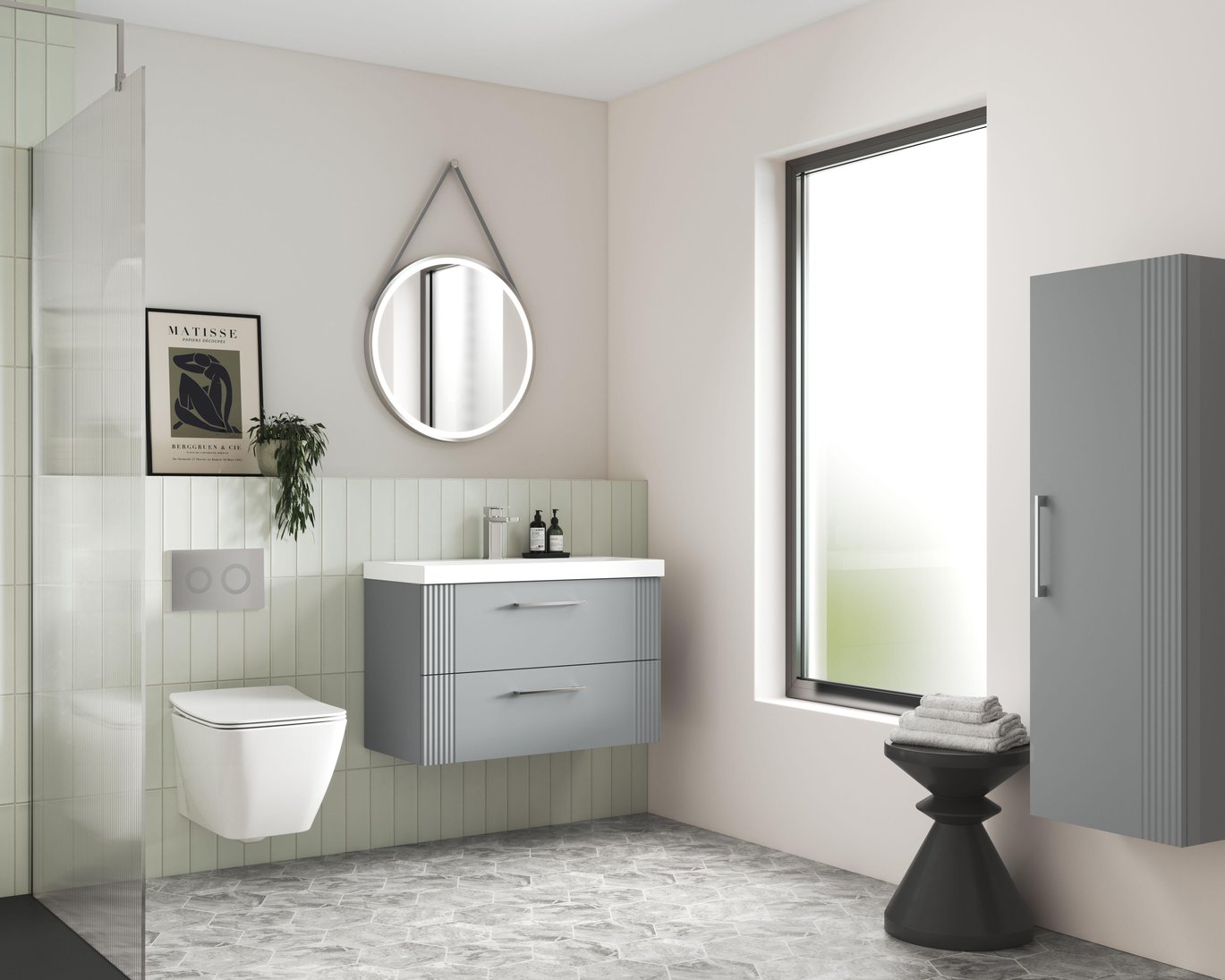 800mm W/H 2-Drawer Vanity & Basin 1 - Satin Grey