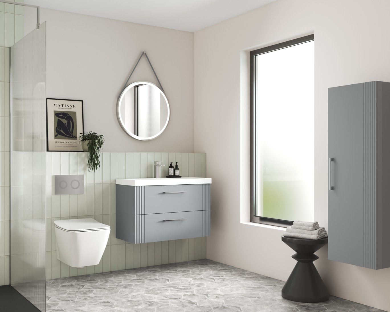 800mm W/H 2-Drawer Vanity & Basin 2 - Satin Grey