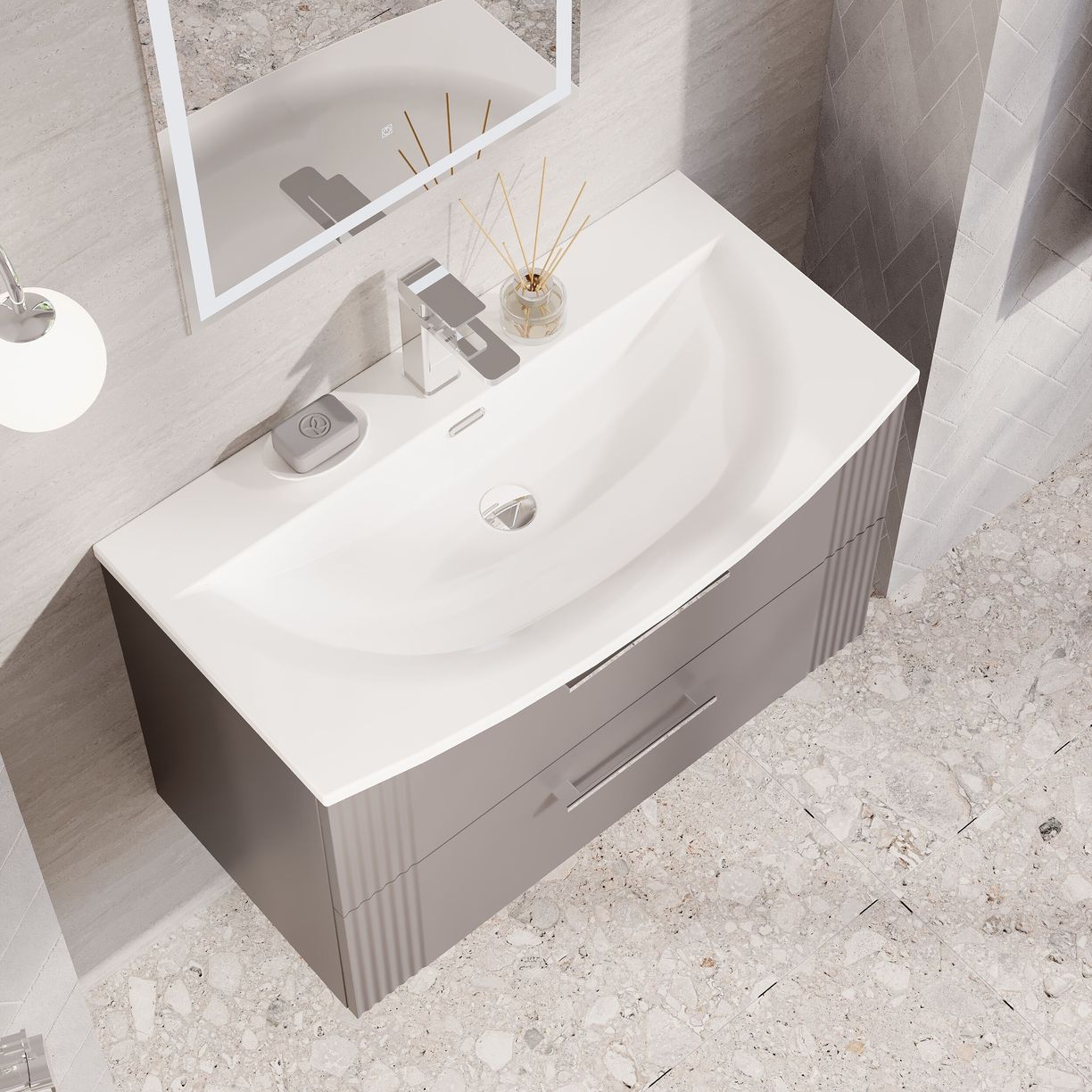 800mm W/H 2-Drawer Vanity & Basin 4 - Satin Grey