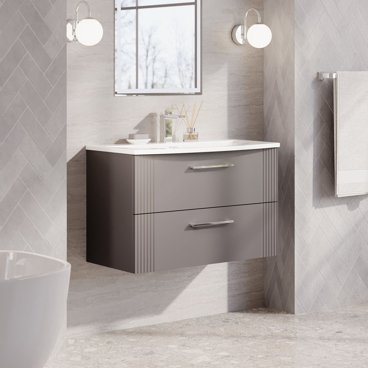 800mm W/H 2-Drawer Vanity & Basin 4 - Satin Grey