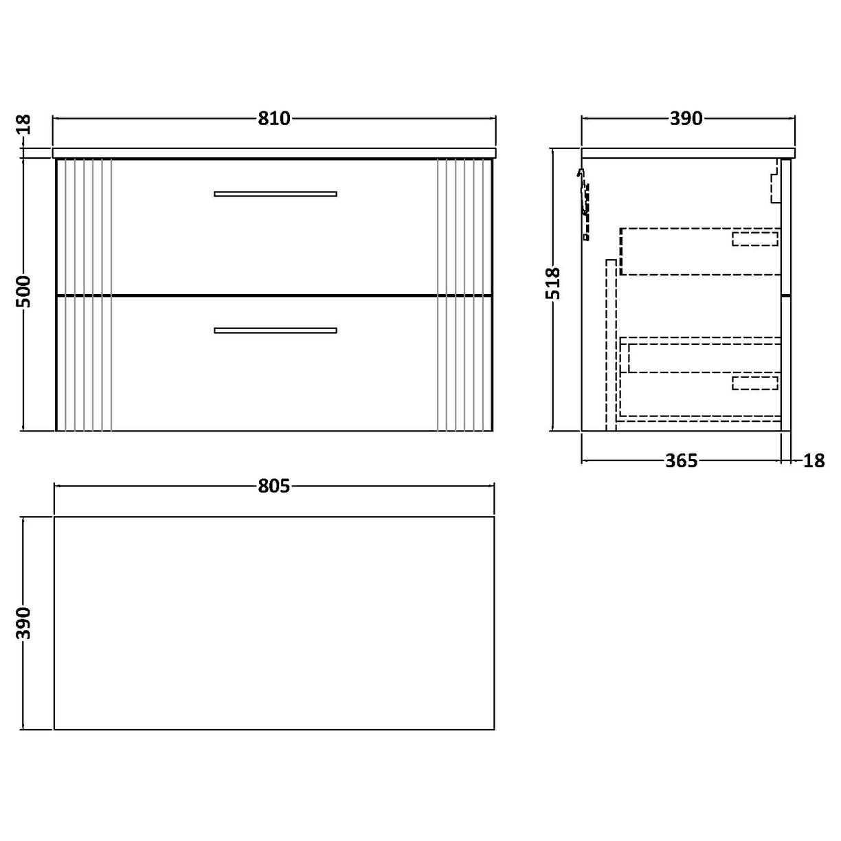 800 W/H 2-Drawer Vanity & Worktop