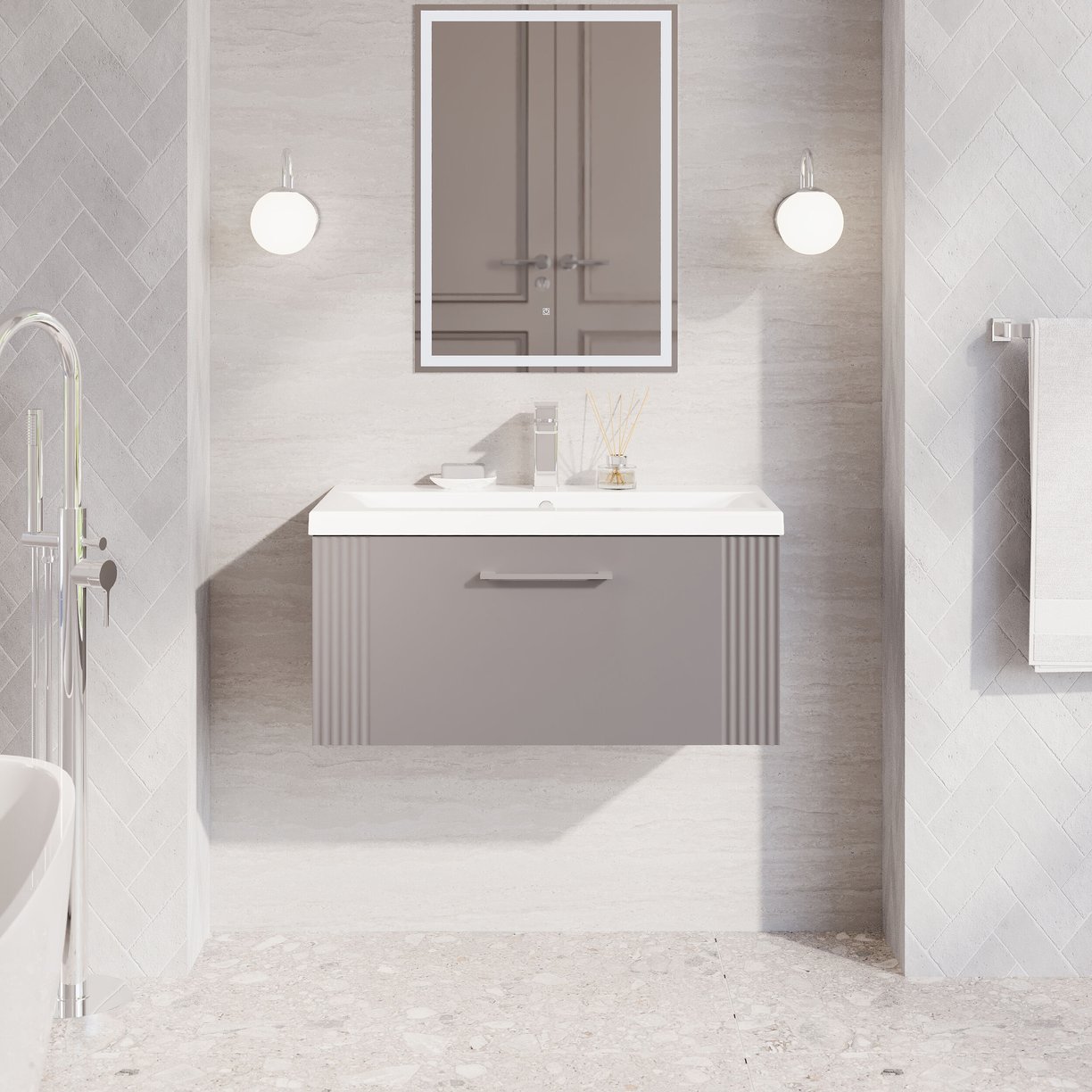 800mm W/H Single Drawer Vanity & Basin 1 - Satin Grey