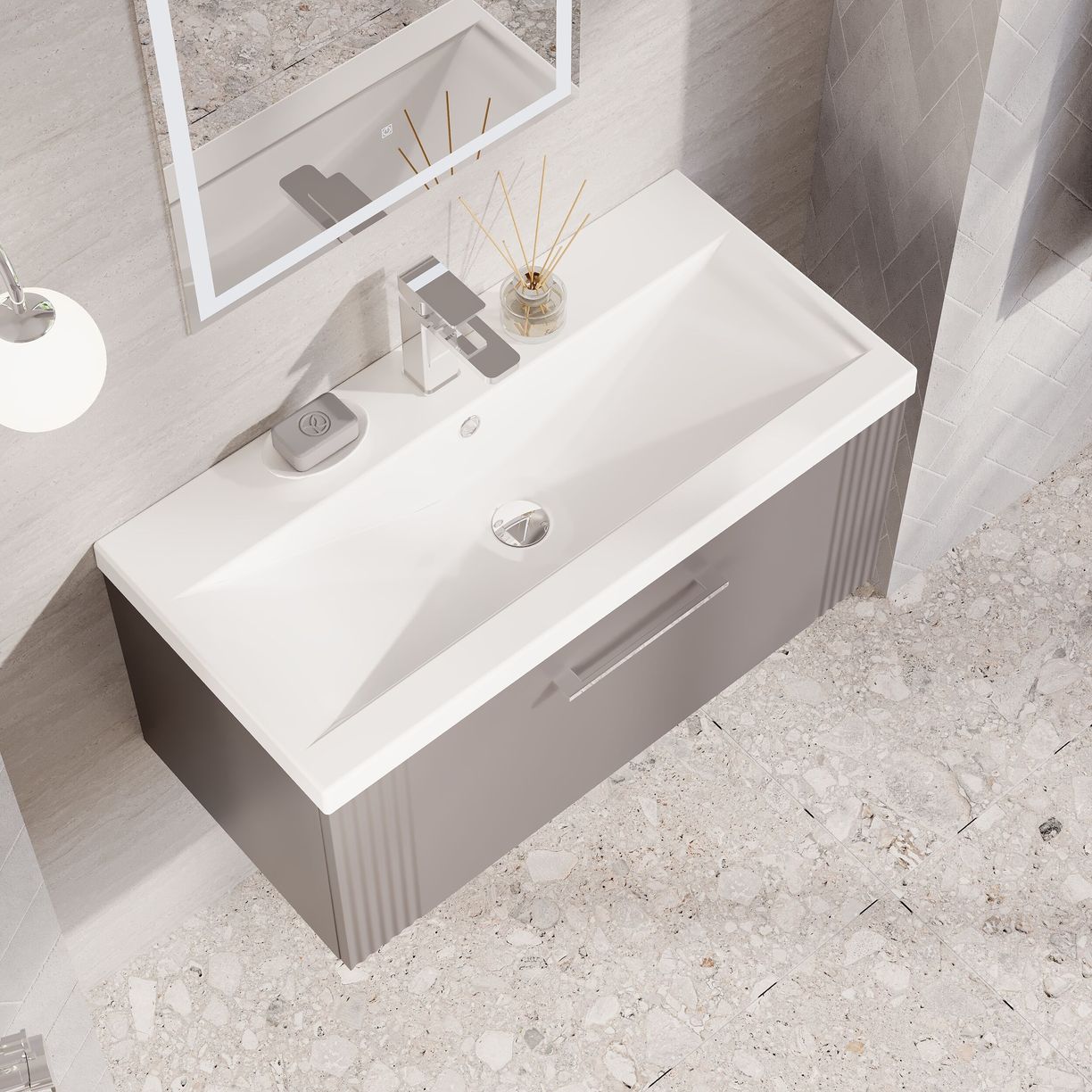 800mm W/H Single Drawer Vanity & Basin 1 - Satin Grey
