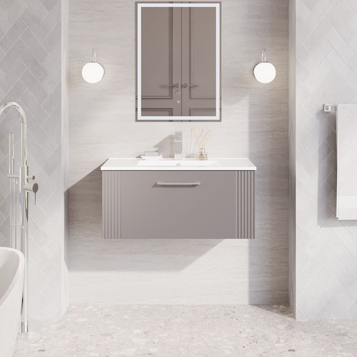 800mm W/H Single Drawer Vanity & Basin 2 - Satin Grey