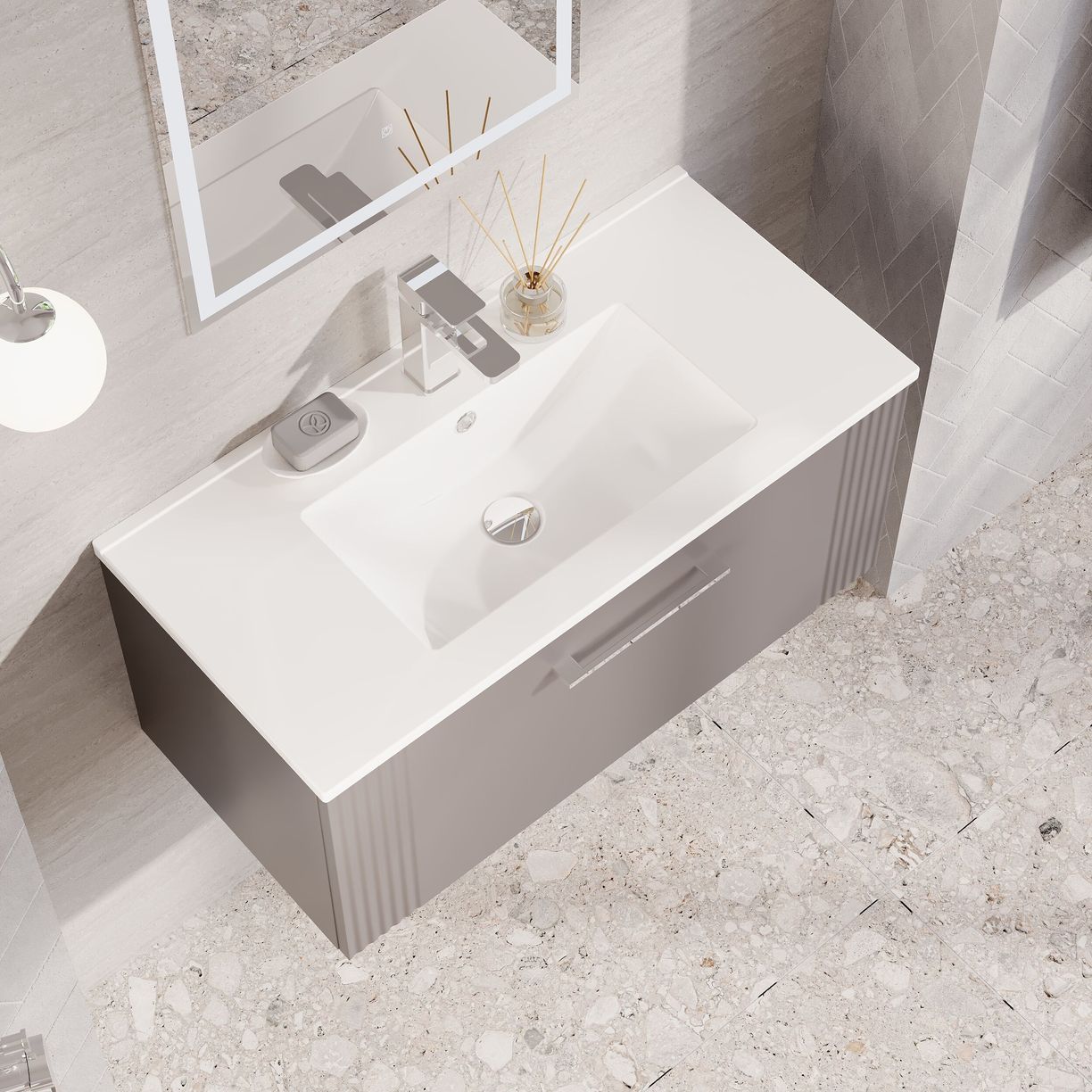 800mm W/H Single Drawer Vanity & Basin 2 - Satin Grey