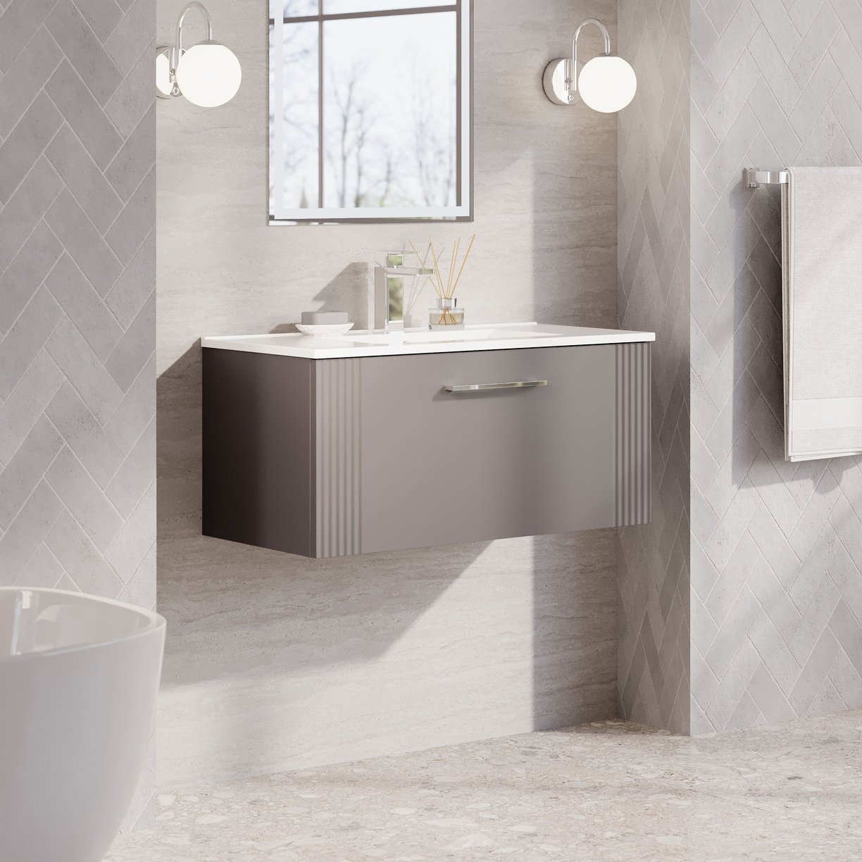 800mm W/H Single Drawer Vanity & Basin 2 - Satin Grey