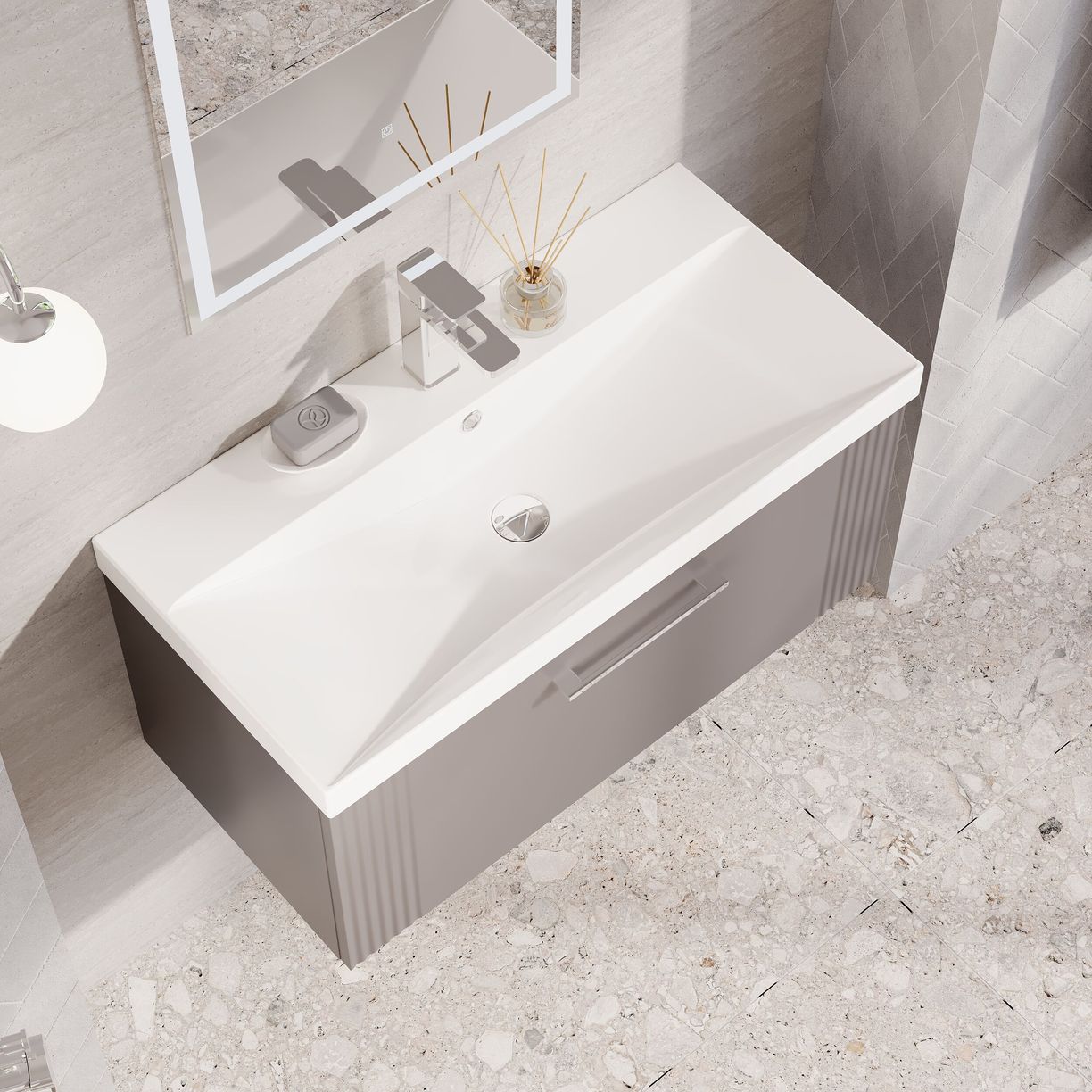 800mm W/H Single Drawer Vanity & Basin 3 - Satin Grey
