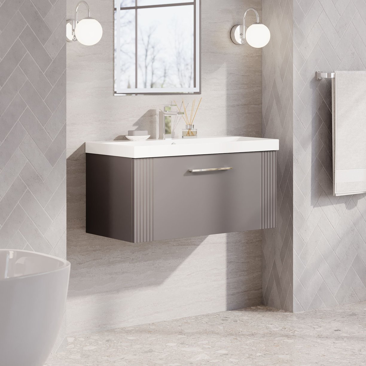 800mm W/H Single Drawer Vanity & Basin 3 - Satin Grey