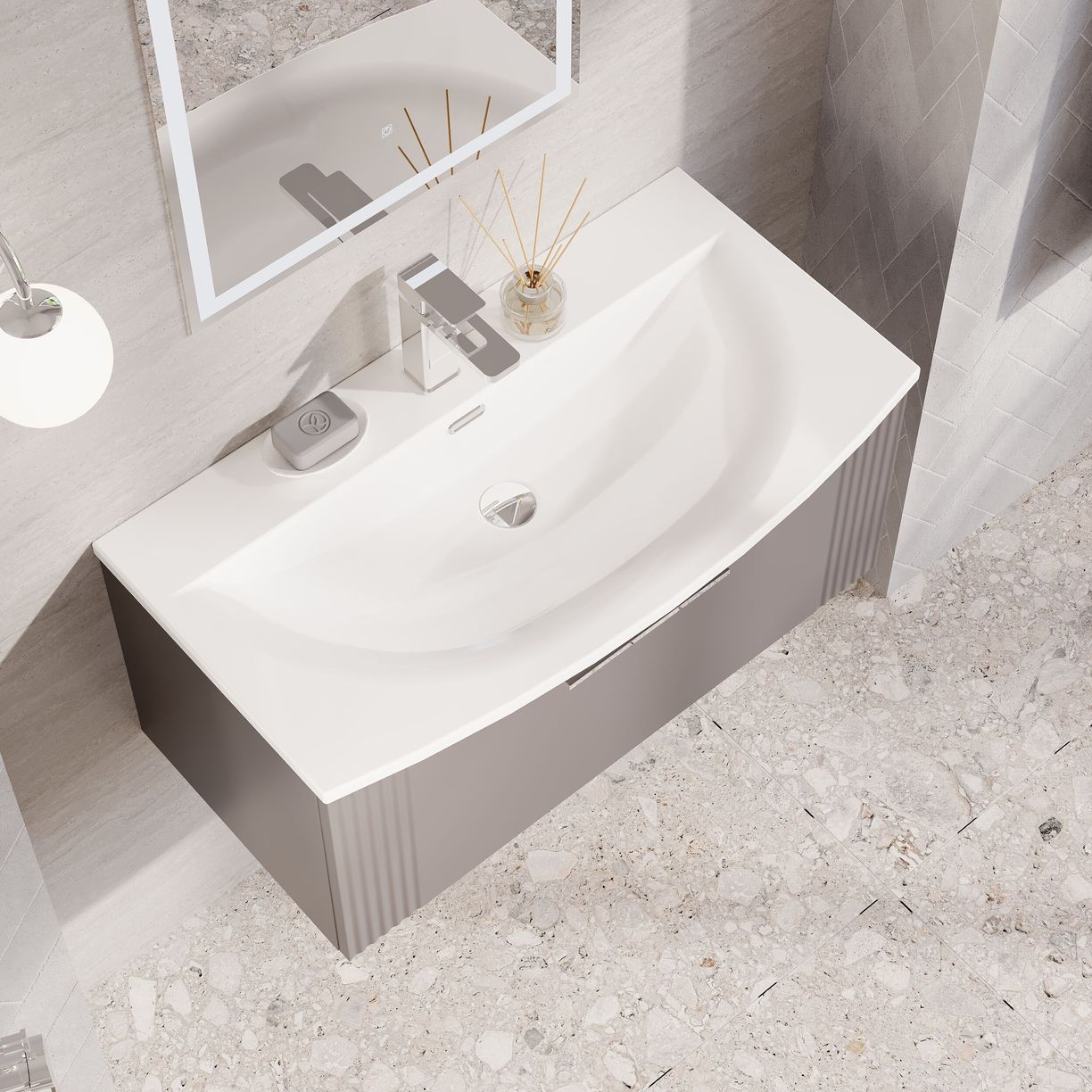 800mm W/H Single Drawer Vanity & Basin 4 - Satin Grey