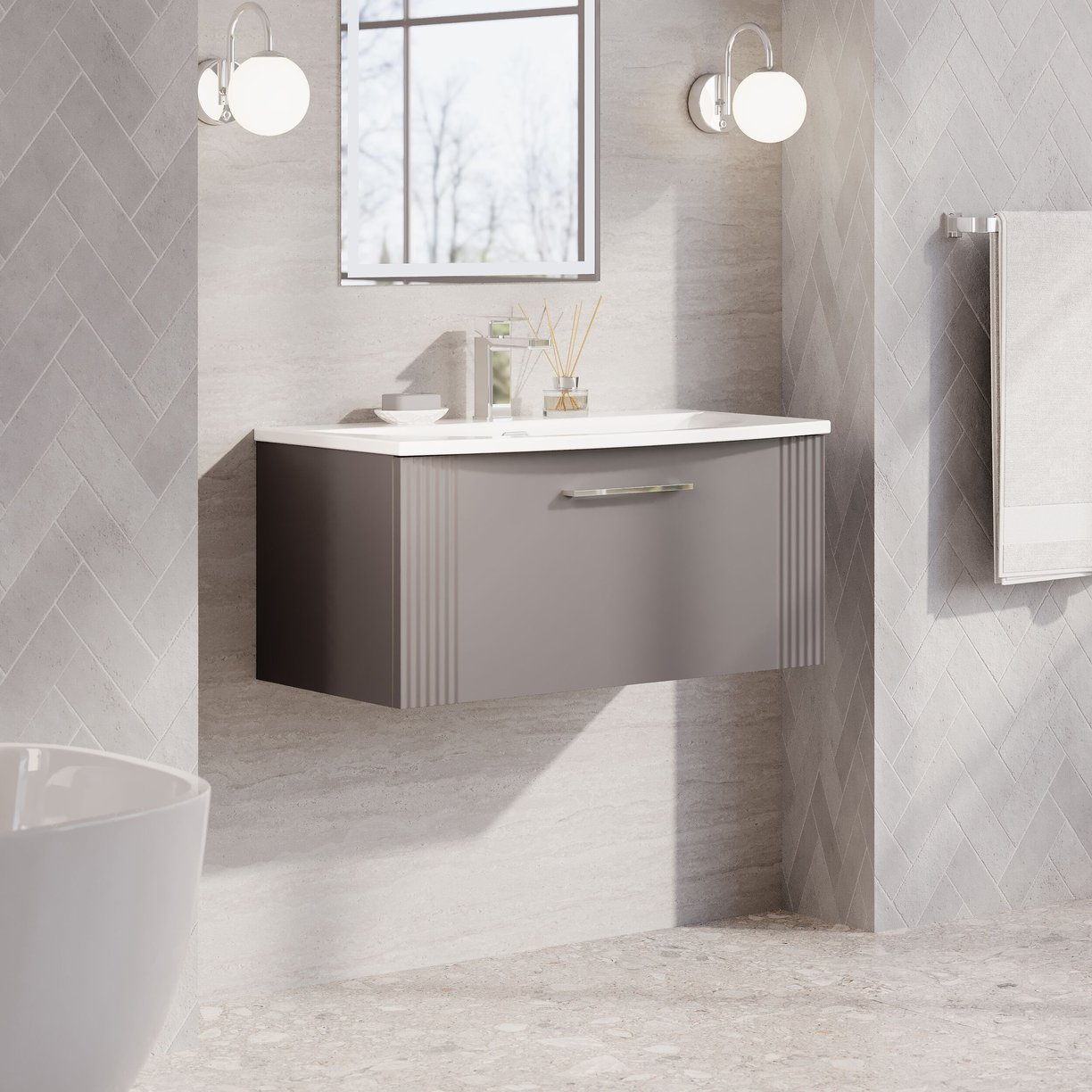 800mm W/H Single Drawer Vanity & Basin 4 - Satin Grey