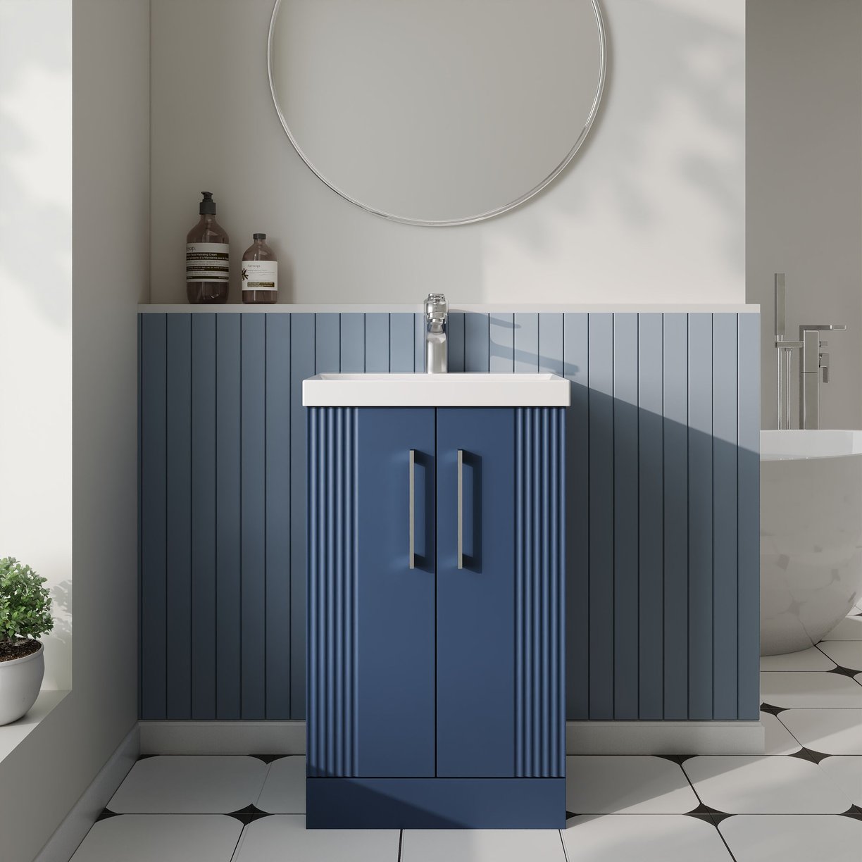 500mm FS 2-Door Vanity & Basin 3 - Satin Blue