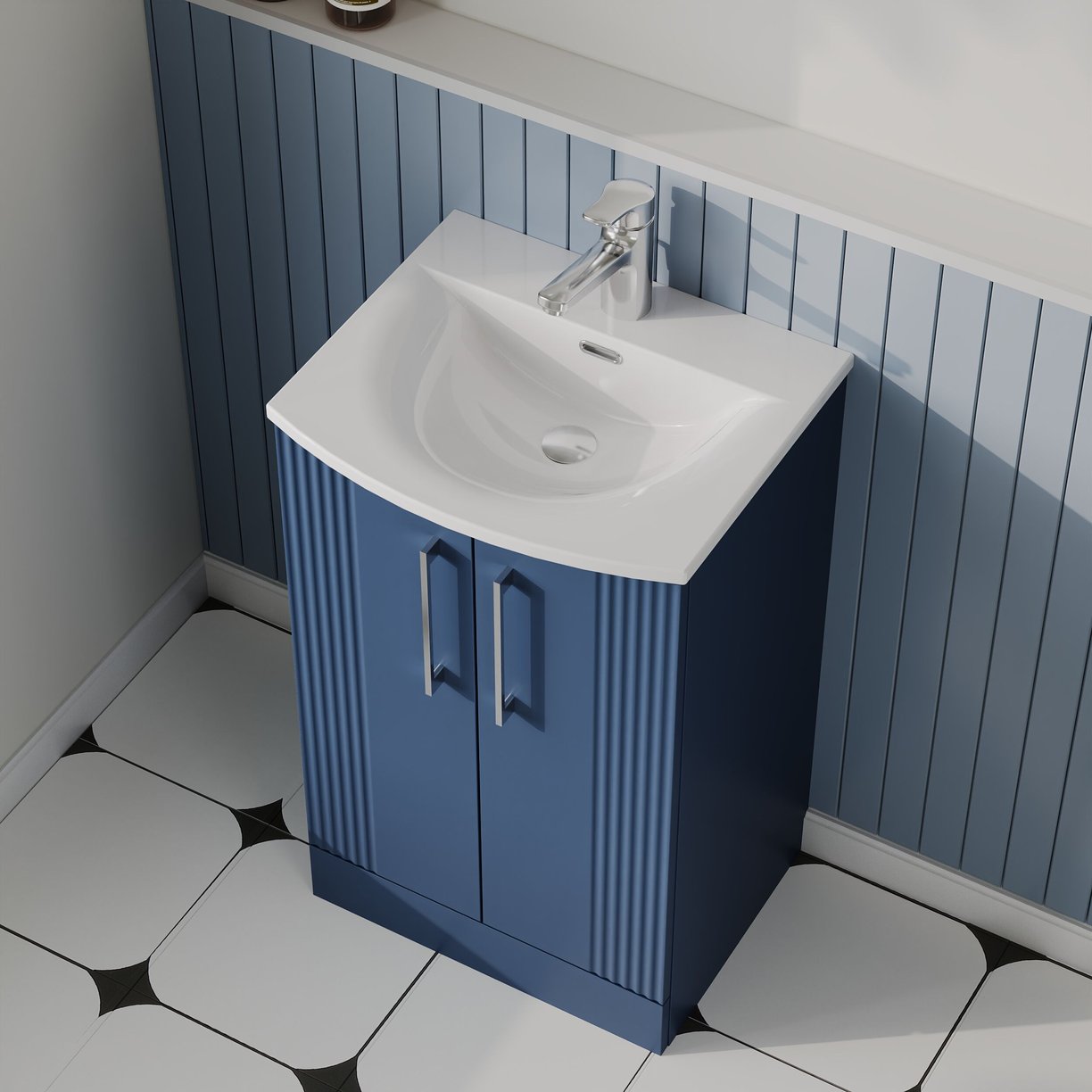 500mm FS 2-Door Vanity & Basin 4 - Satin Blue