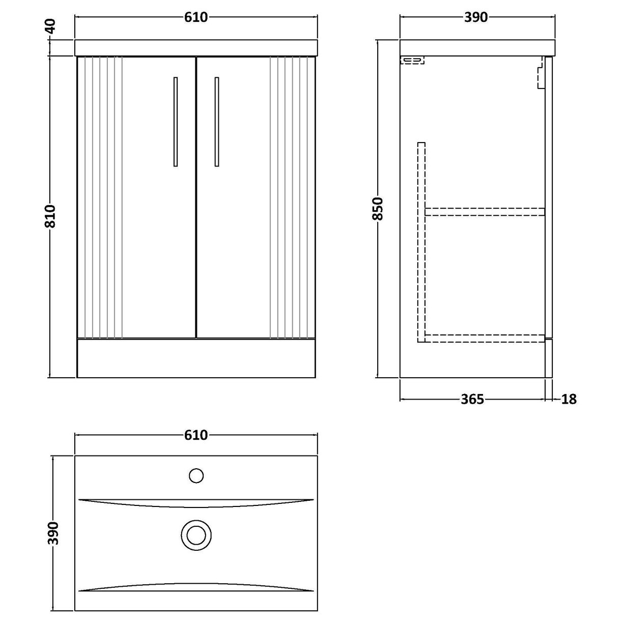 600mm F/S 2-Door Vanity & Basin 1 - Satin Blue