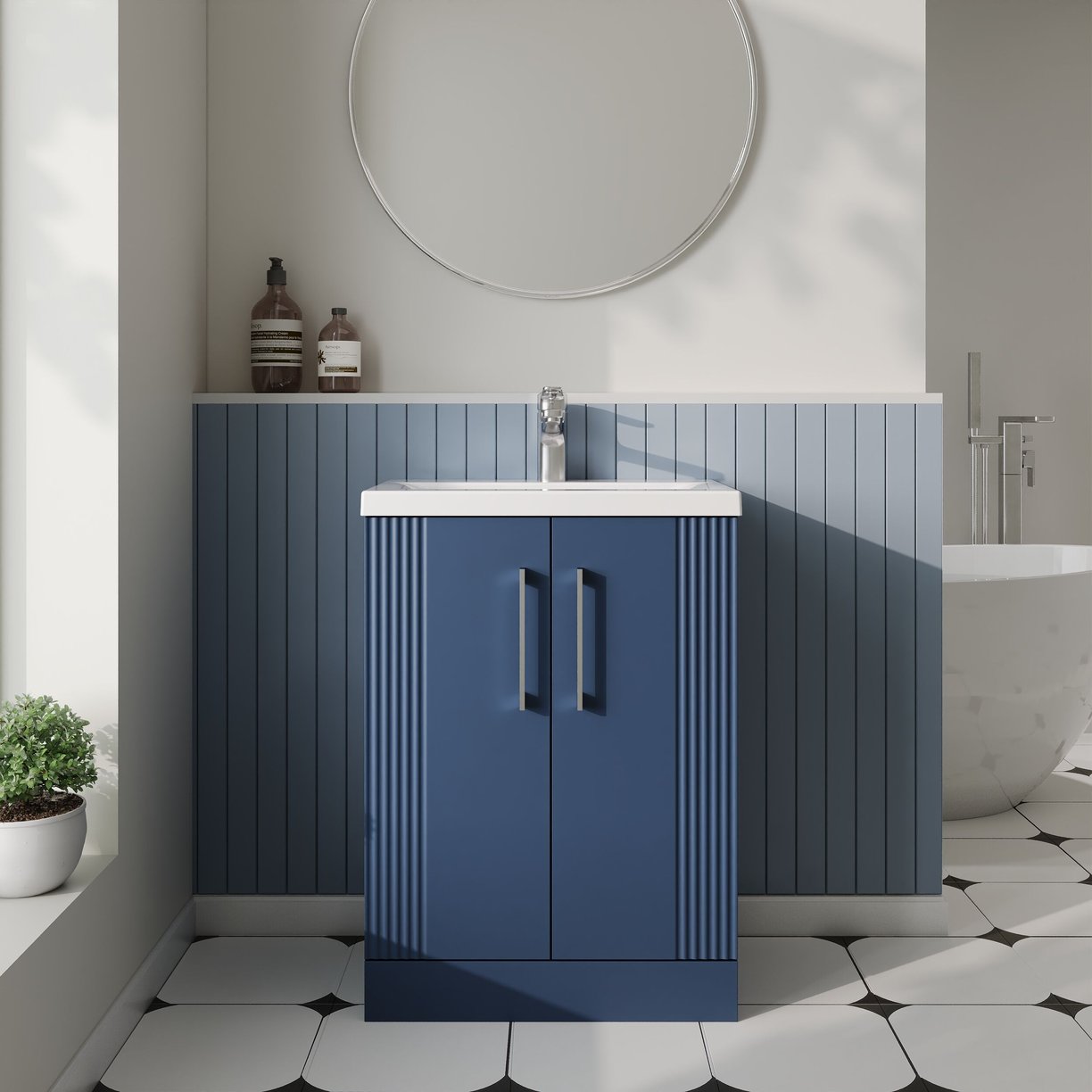 600mm F/S 2-Door Vanity & Basin 1 - Satin Blue