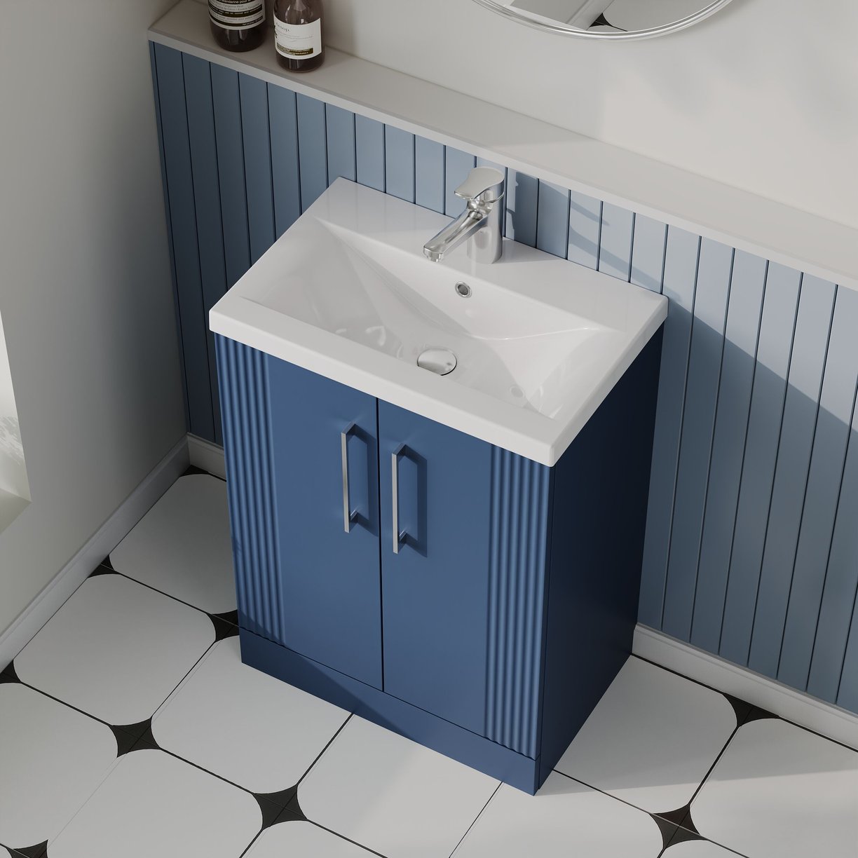 600mm F/S 2-Door Vanity & Basin 1 - Satin Blue