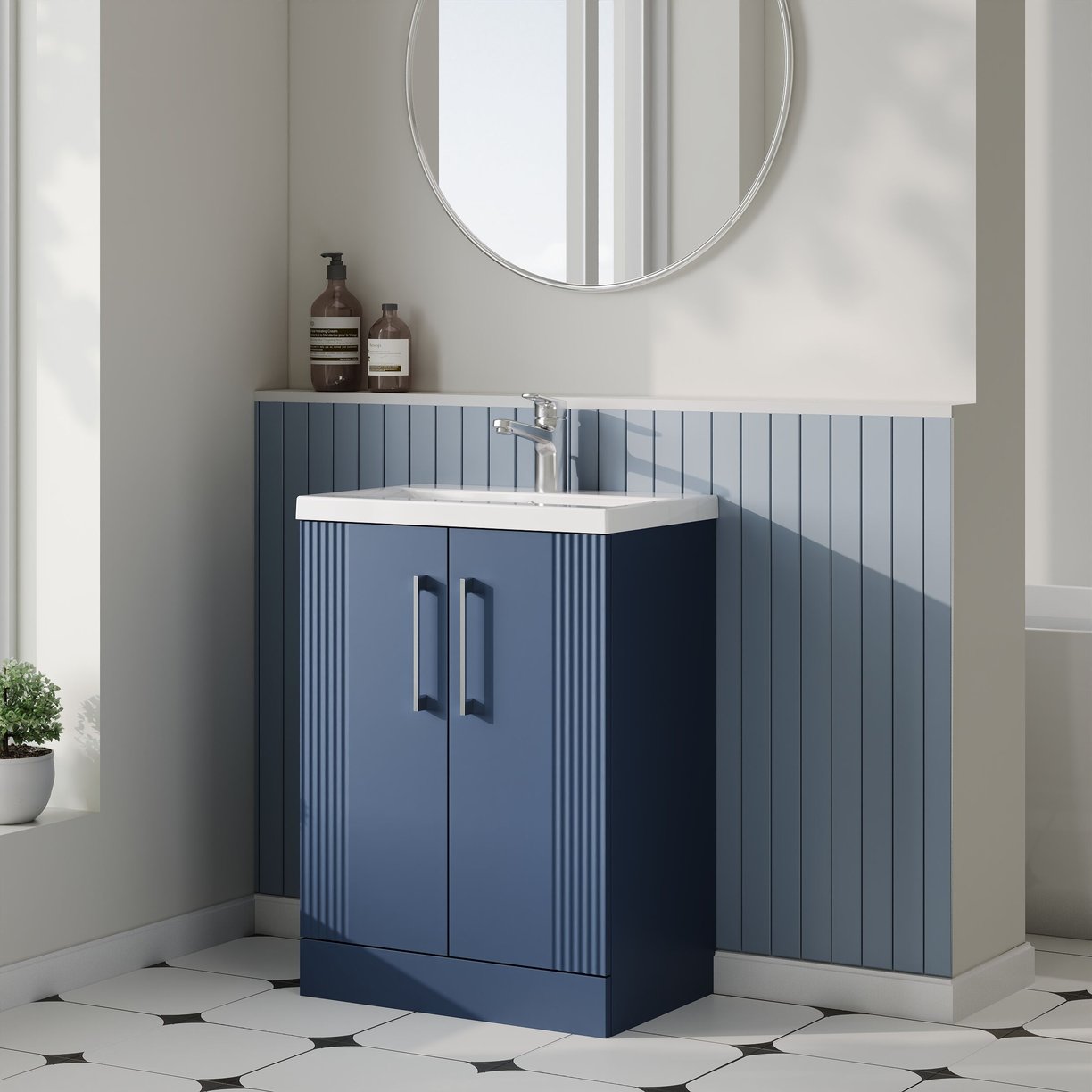 600mm F/S 2-Door Vanity & Basin 1 - Satin Blue