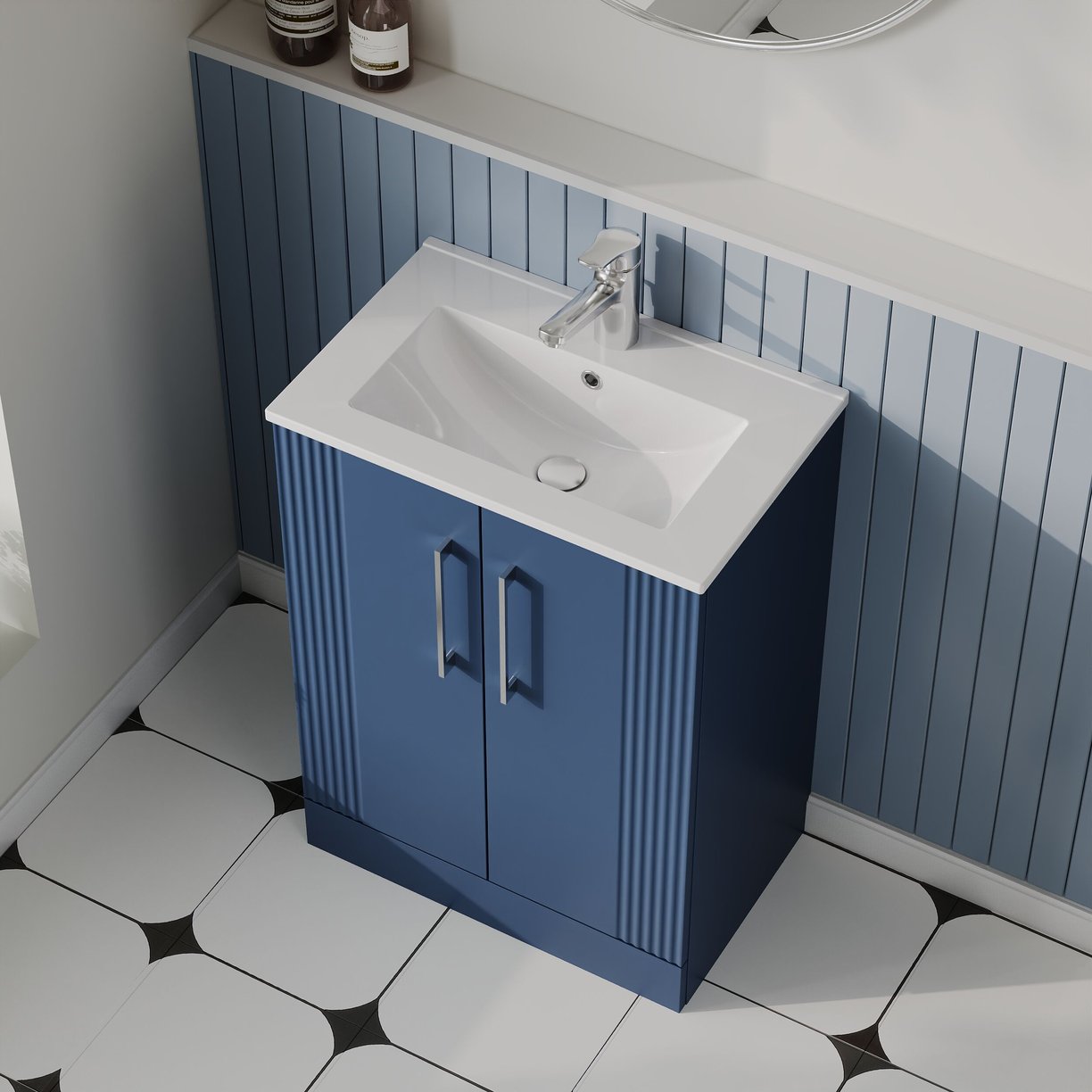 600mm F/S 2-Door Vanity & Basin 2 - Satin Blue