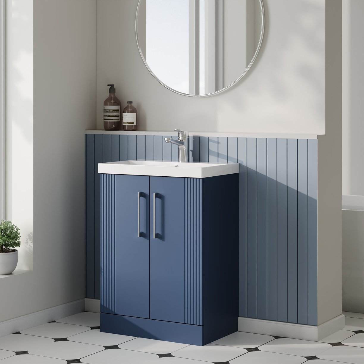 600mm F/S 2-Door Vanity & Basin 3 - Satin Blue