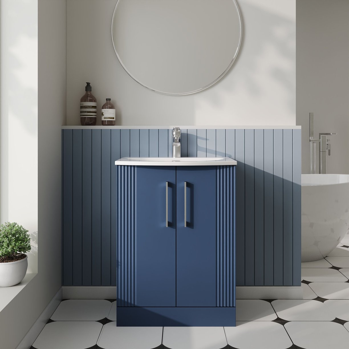 600mm F/S 2-Door Vanity & Basin 4 - Satin Blue