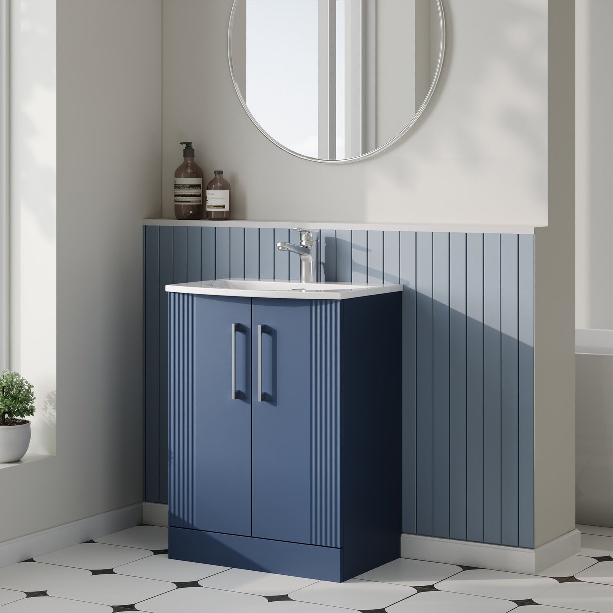 600mm F/S 2-Door Vanity & Basin 4 - Satin Blue