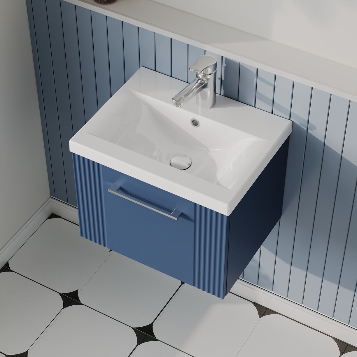 500mm W/H Single Drawer Vanity & Basin 1 - Satin Blue