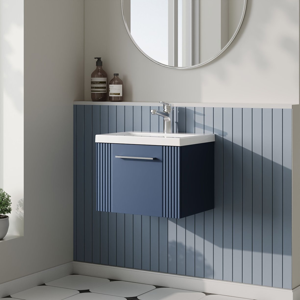 500mm W/H Single Drawer Vanity & Basin 1 - Satin Blue