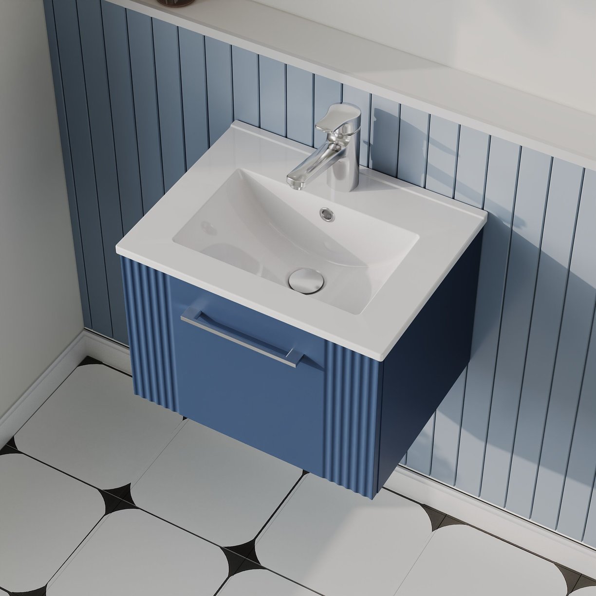 500mm W/H Single Drawer Vanity & Basin 2 - Satin Blue