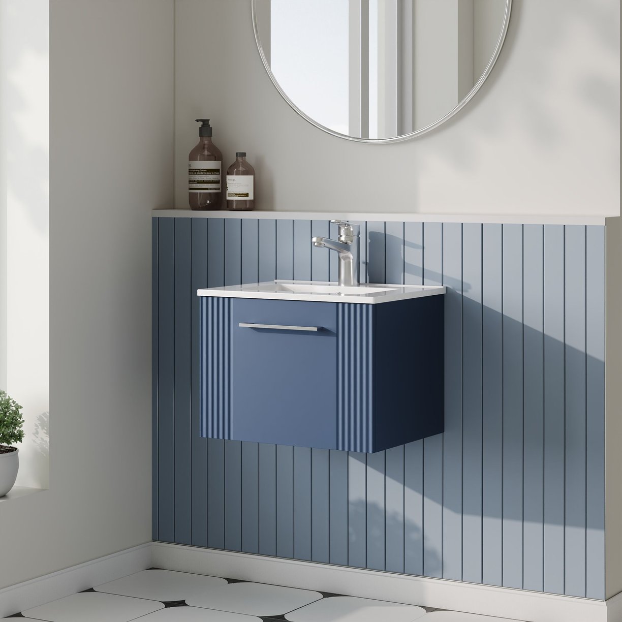 500mm W/H Single Drawer Vanity & Basin 2 - Satin Blue